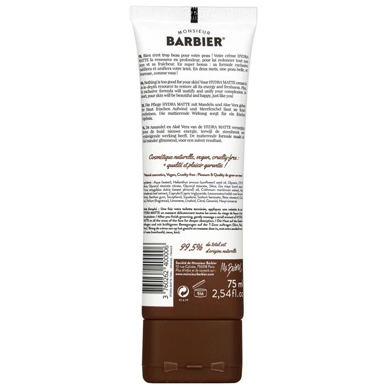 Monsieur Barbier HYDRA MATTE krém textúra – könnyű, gyorsan felszívódó formula